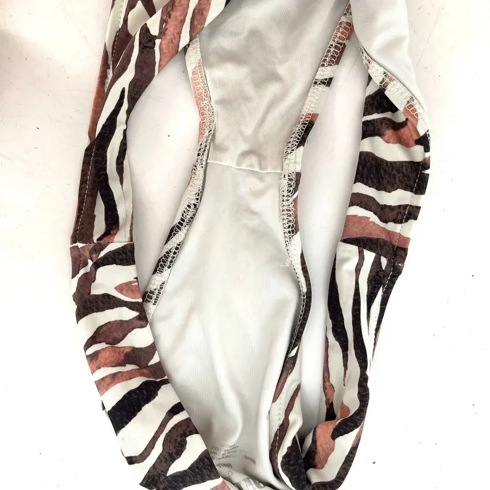 Frankies Bikinis Stormy Top M Kenza Bottom S Brown Zebra Animal Print Bikini Set